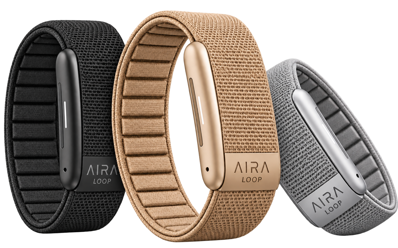 AIRA Loop wristband product concepts in three finishes